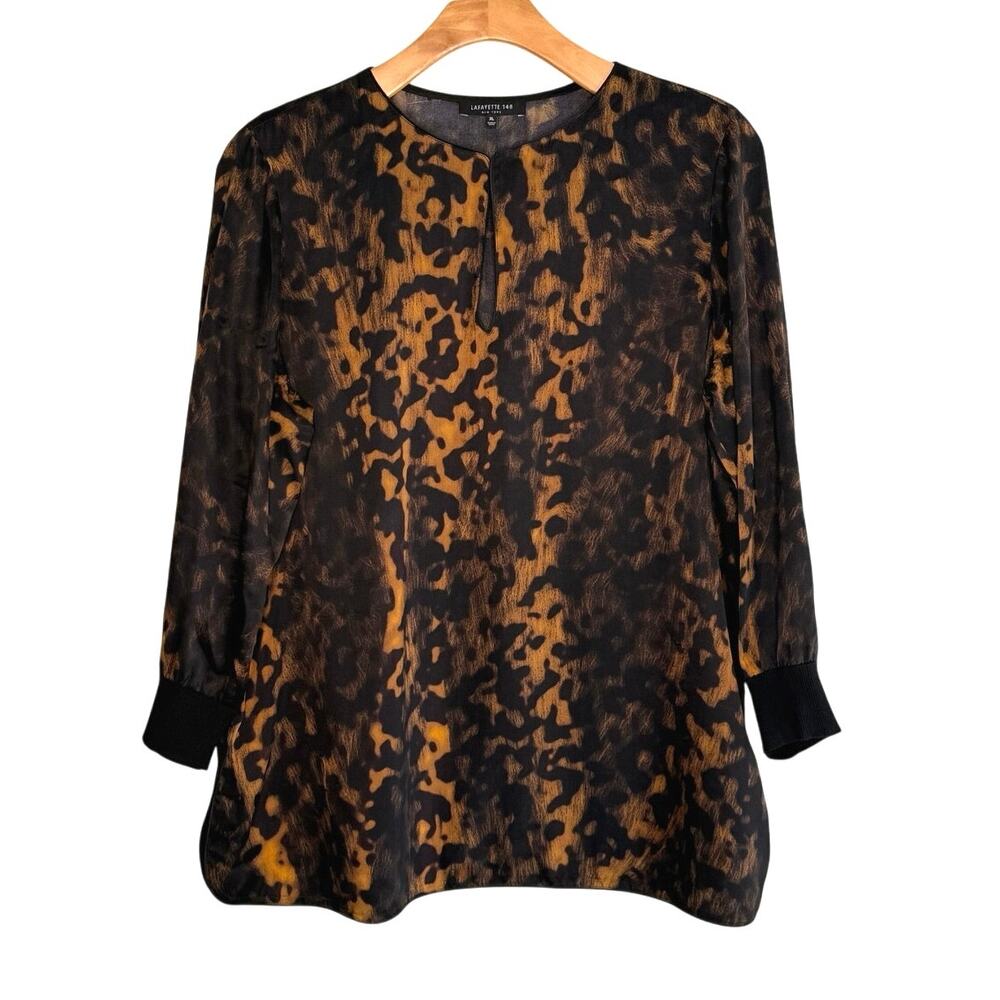 Lafayette 148 New York Kelsey silk animal print blouse size XL - Picture 6 of 7